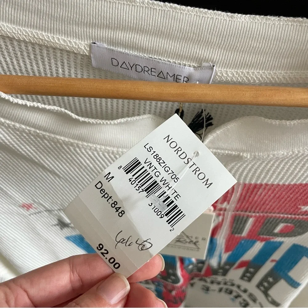 Daydreamer White David Bowie Graphic Thermal Top with Red and Blue Print - Picture 2 of 3